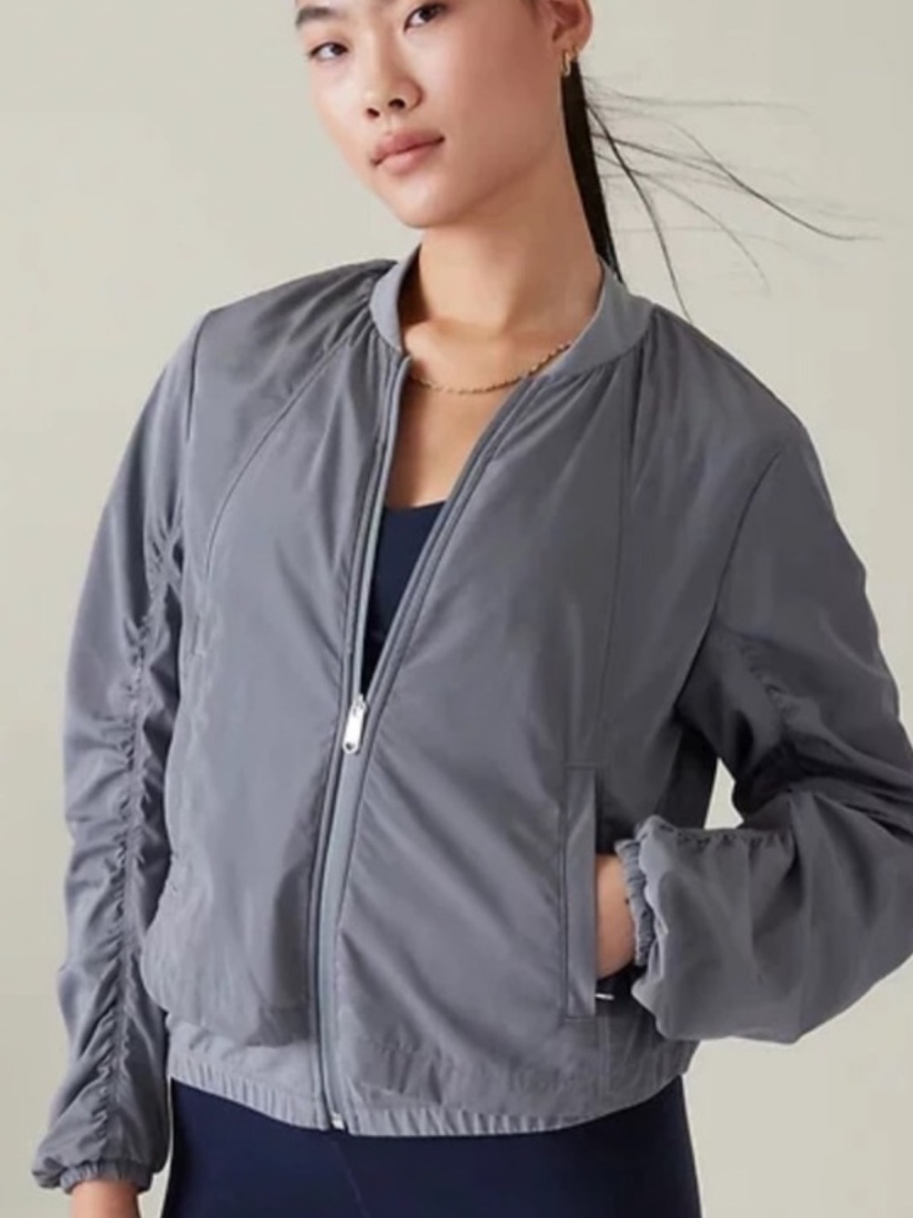 Athleta Wayfarer Women's Gray Lightweight Bomber Jacket